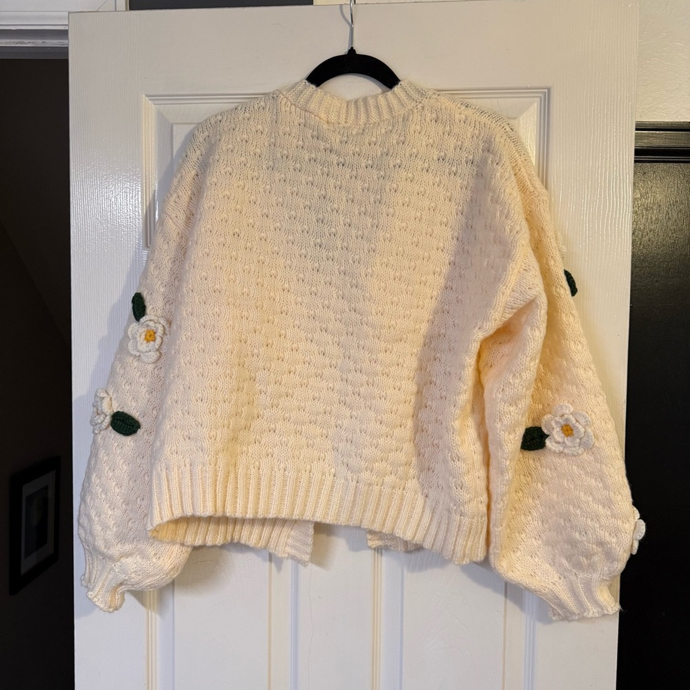 NWT Lulus Chosen Charm Cream Knit Floral Embroidered Cardigan - Picture 6 of 9